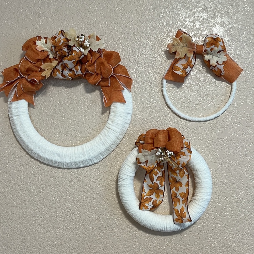 Fall Wreath Wall Decor Bundle Set Lot Autumn Bows Round Cottagecore